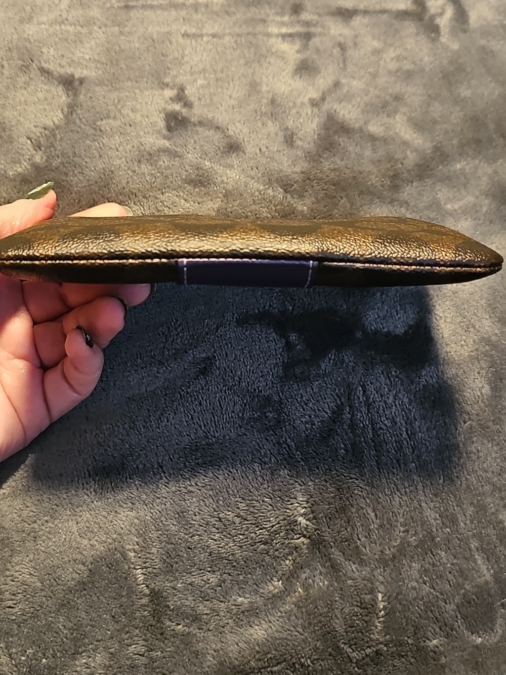 Coach Brown Signature Wristlet with Purple Leather Strip - Picture 6 of 15